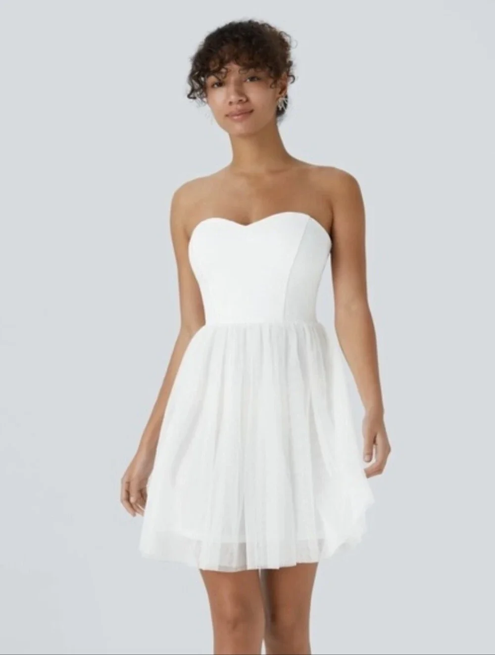 Halara White Tube Strapless Tiered Contrast Mesh Mini Dress S W-Lining